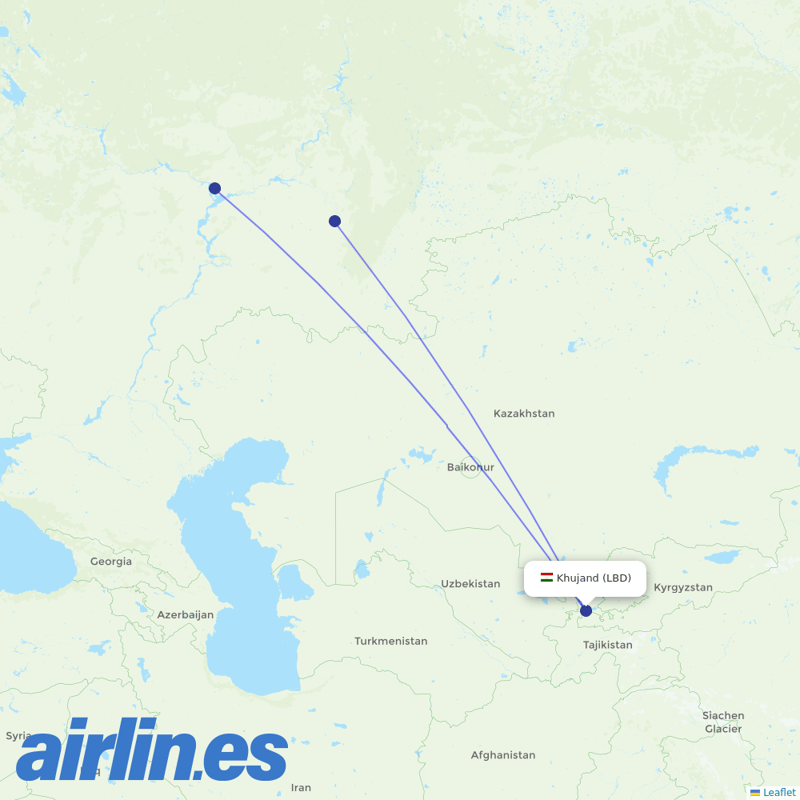 Nordwind Airlines from Khudzhand Airport destination map