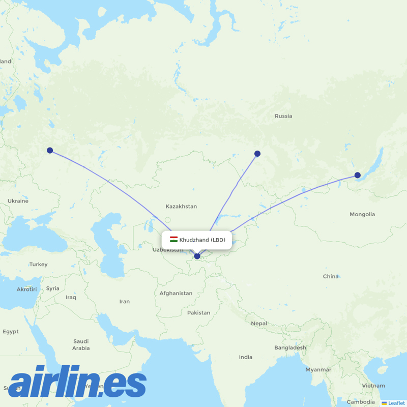 S7 Airlines from Khudzhand Airport destination map