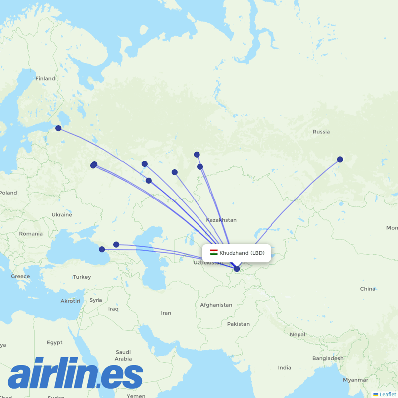 Ural Airlines from Khudzhand Airport destination map