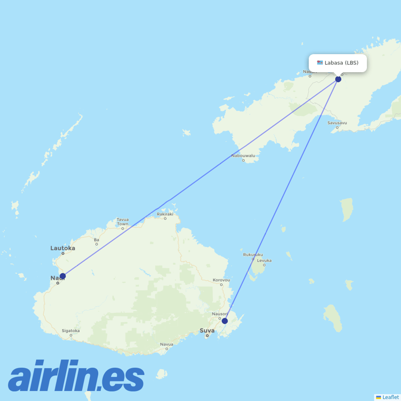 Fiji Airways from Labasa Airport destination map