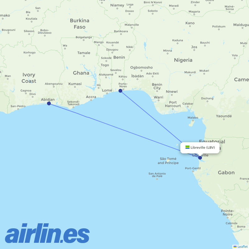 Air Cote D'Ivoire from Libreville Leon M Ba destination map