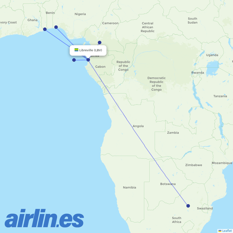 ASKY Airlines from Libreville Leon M Ba destination map