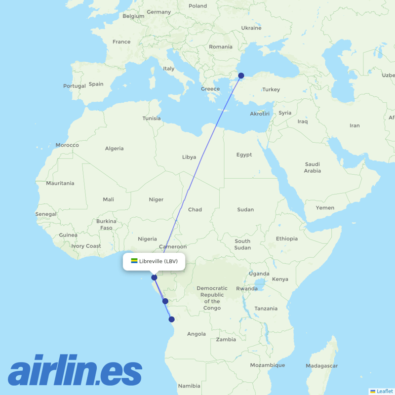 Turkish Airlines from Libreville Leon M Ba destination map