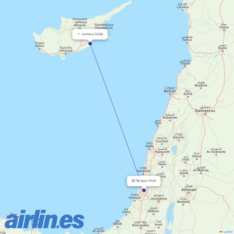 Blue Dart Aviation from Larnaca Airport destination map