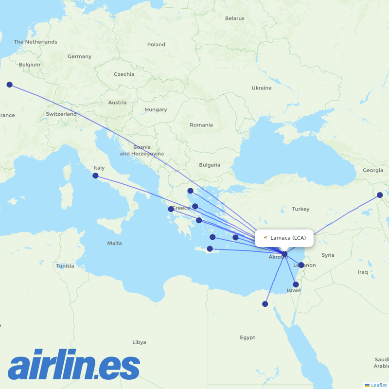 Charlie Airlines from Larnaca Airport destination map