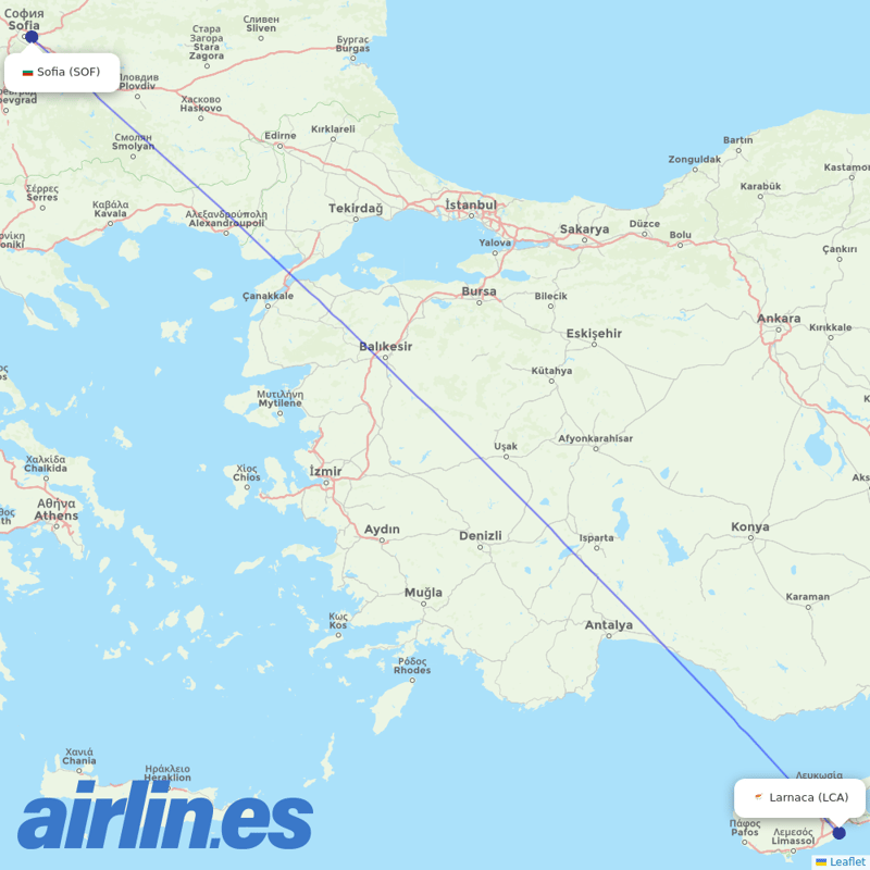 Bulgaria Air from Larnaca Airport destination map