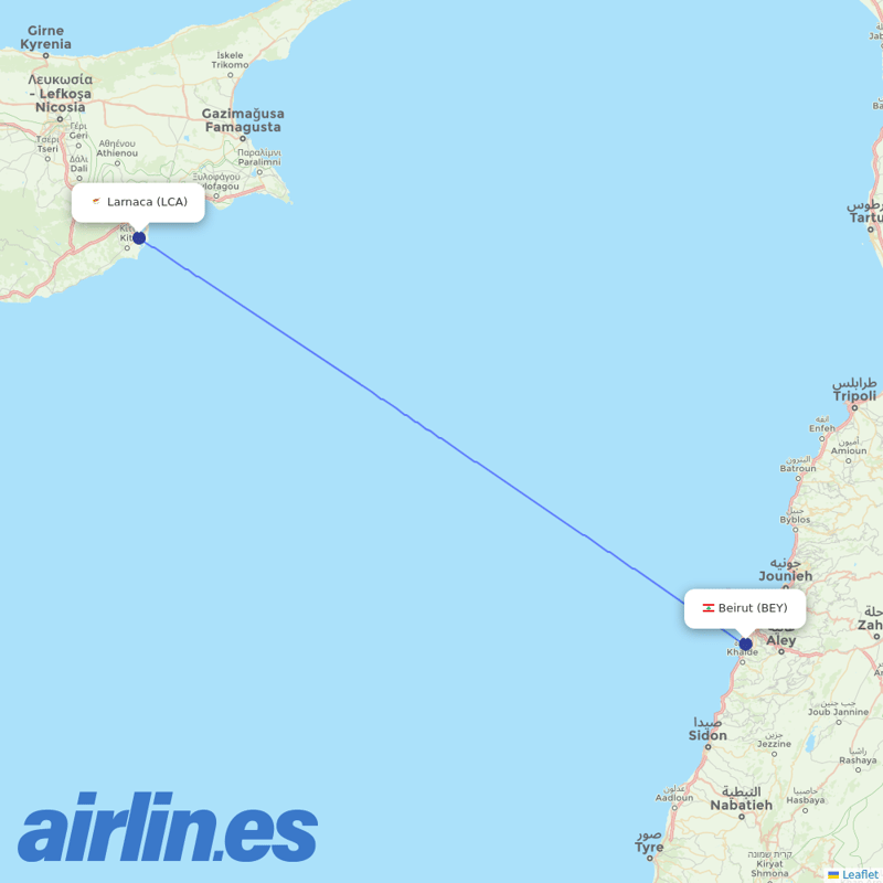 Middle East Airlines from Larnaca Airport destination map