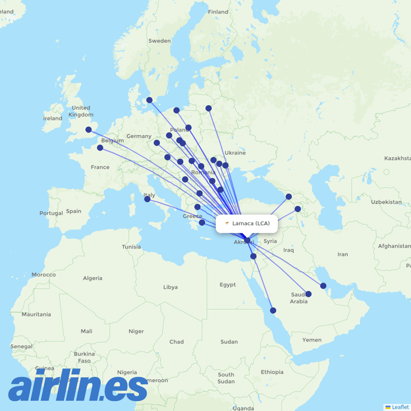 Wizz Air from Larnaca Airport destination map