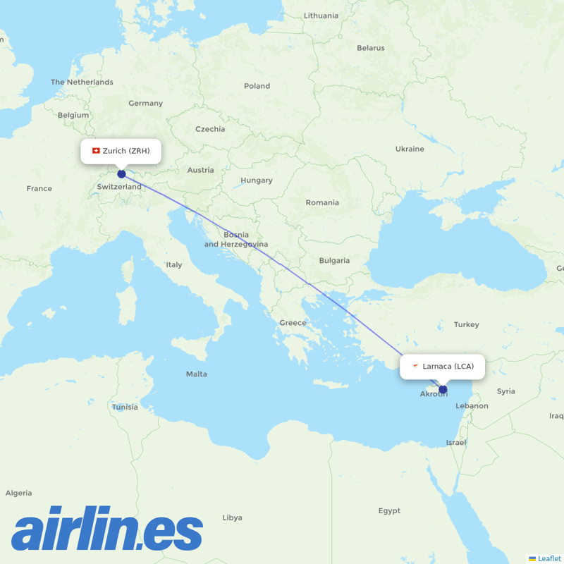 Edelweiss Air from Larnaca Airport destination map