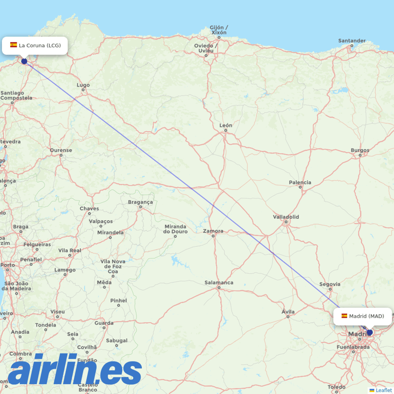 Iberia from A Coruna destination map