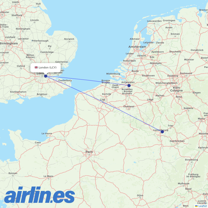 Luxair from City destination map