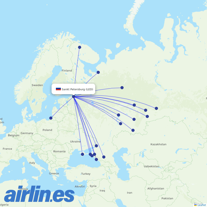Nordavia Regional Airlines from Pulkovo Airport destination map