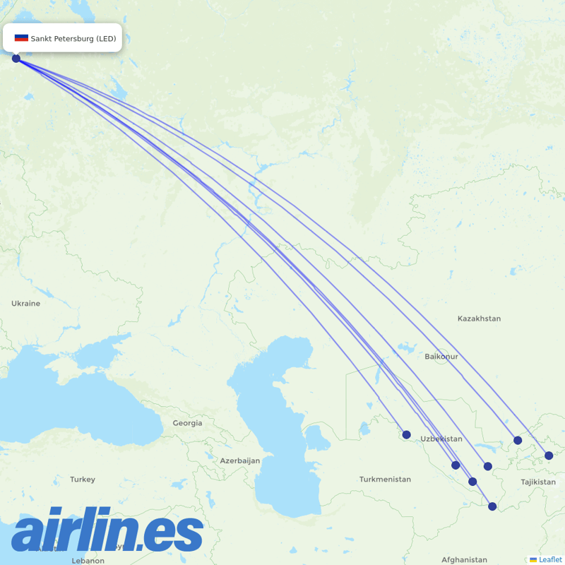 Uzbekistan Airways from Pulkovo Airport destination map