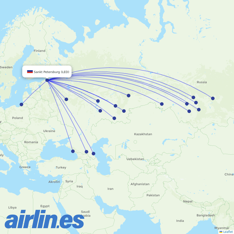 Nordwind Airlines from Pulkovo Airport destination map