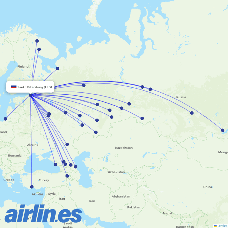 Aeroflot from Pulkovo Airport destination map