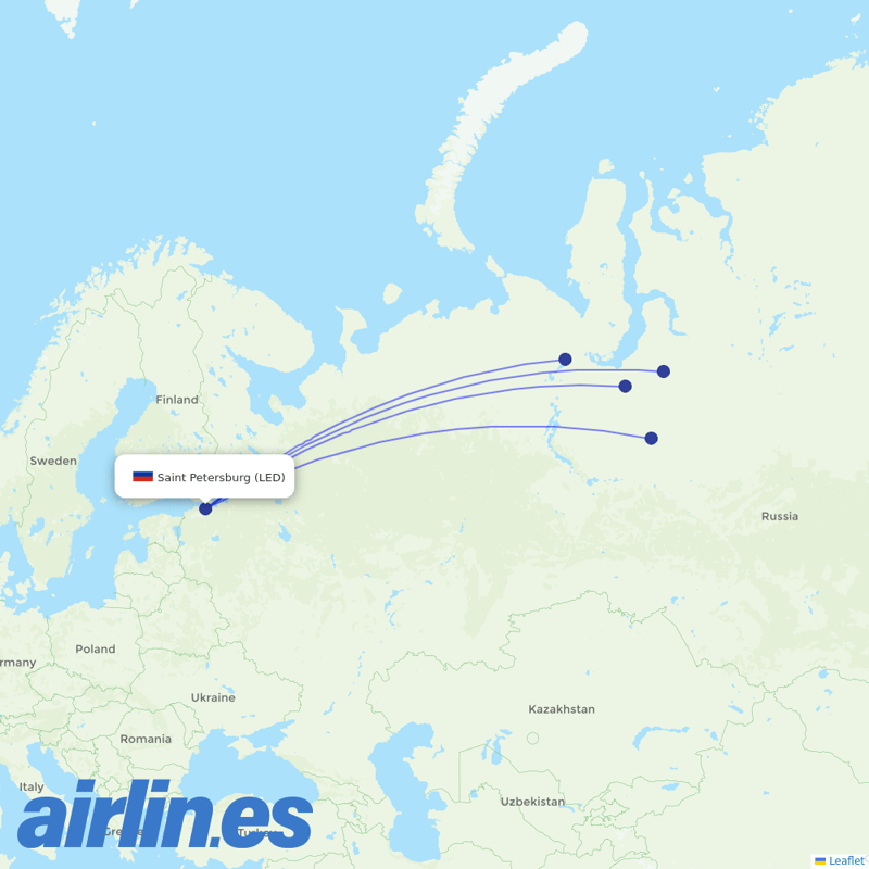 Yamal Airlines from Pulkovo Airport destination map