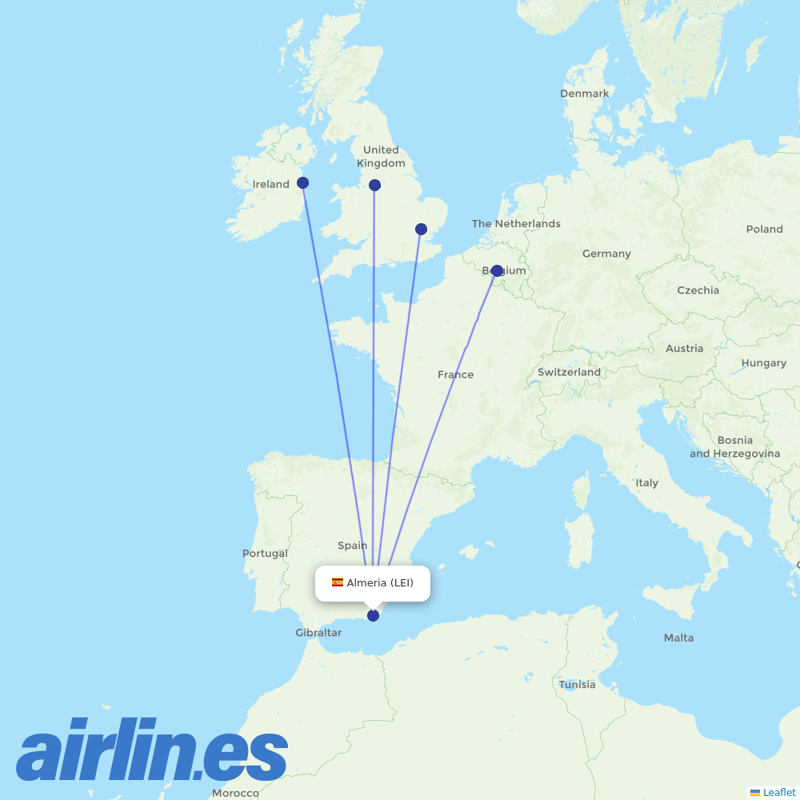 Ryanair from Almeria destination map
