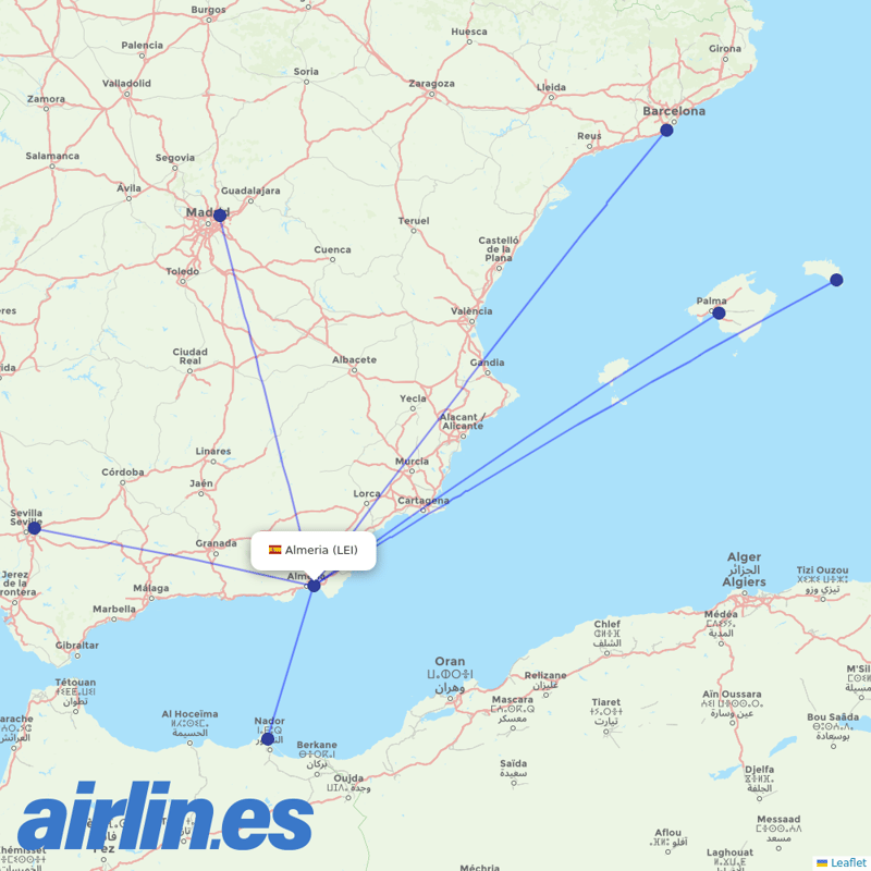 Iberia from Almeria destination map