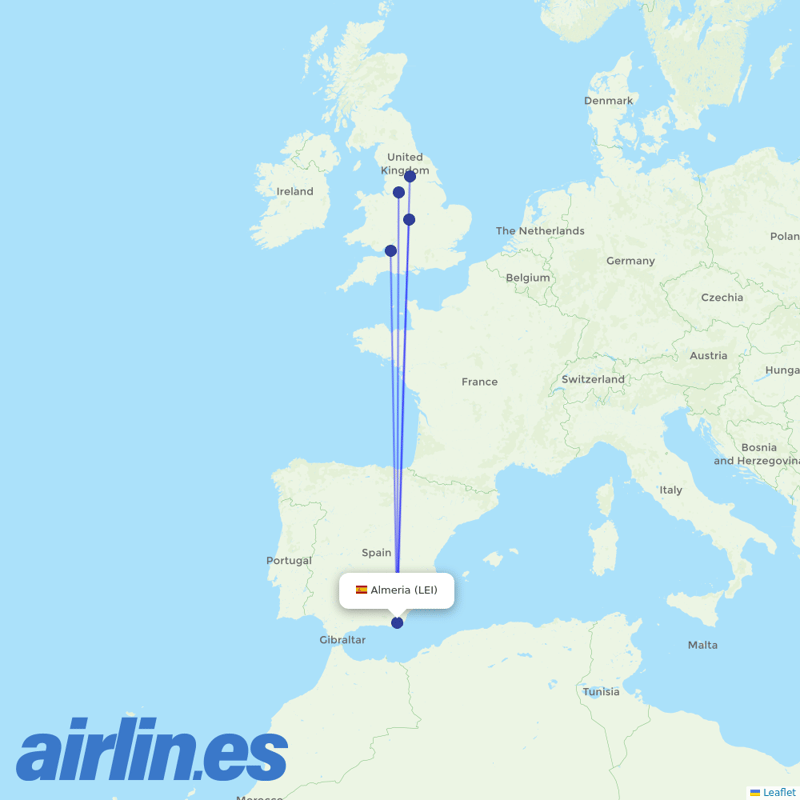 Jet2 from Almeria destination map
