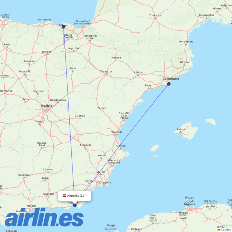 Vueling from Almeria destination map