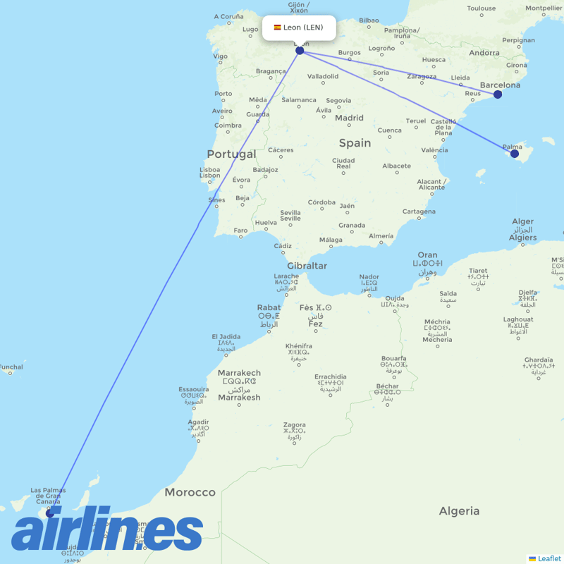 Iberia from Leon Airport destination map