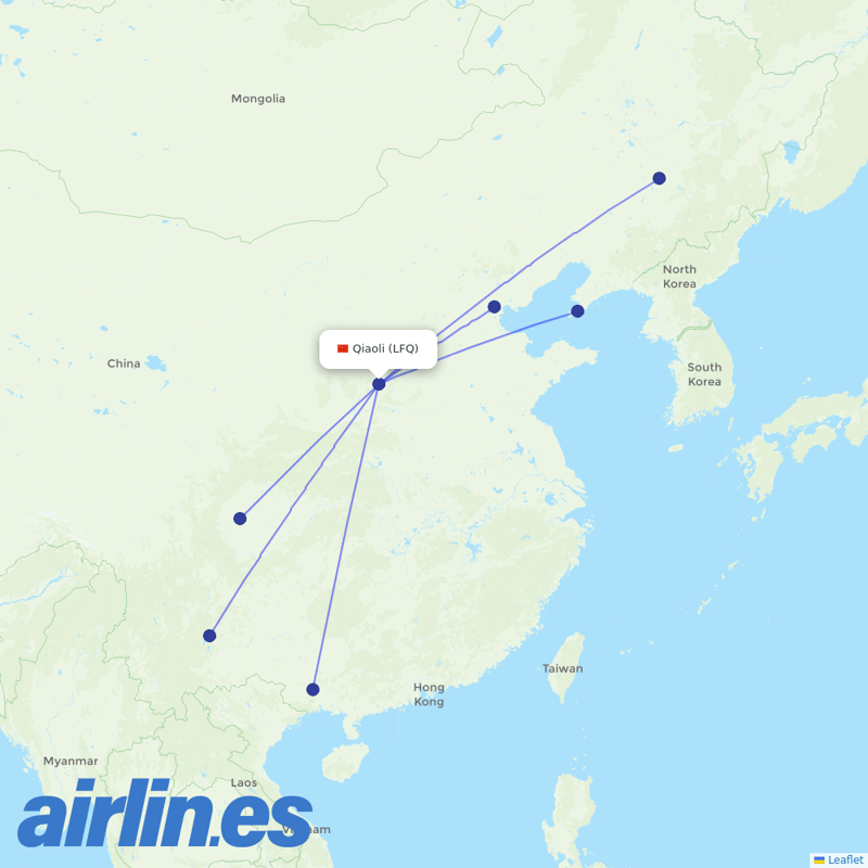 Sichuan Airlines from Linfen Qiaoli Airport destination map