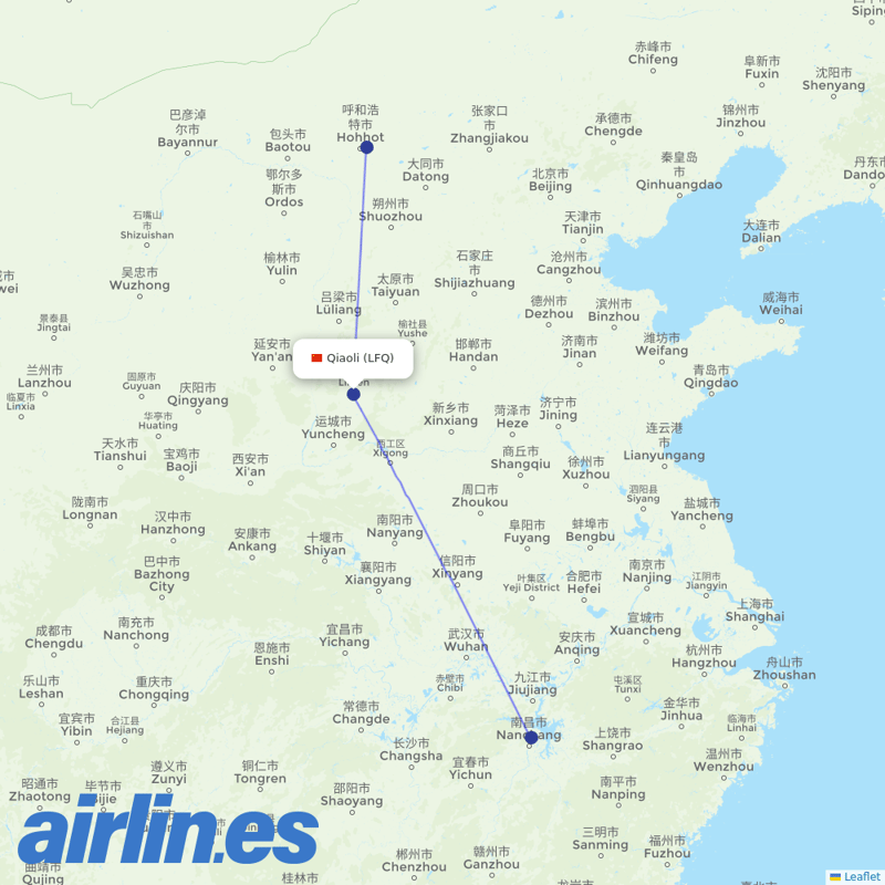 Jiangxi Airlines from Linfen Qiaoli Airport destination map