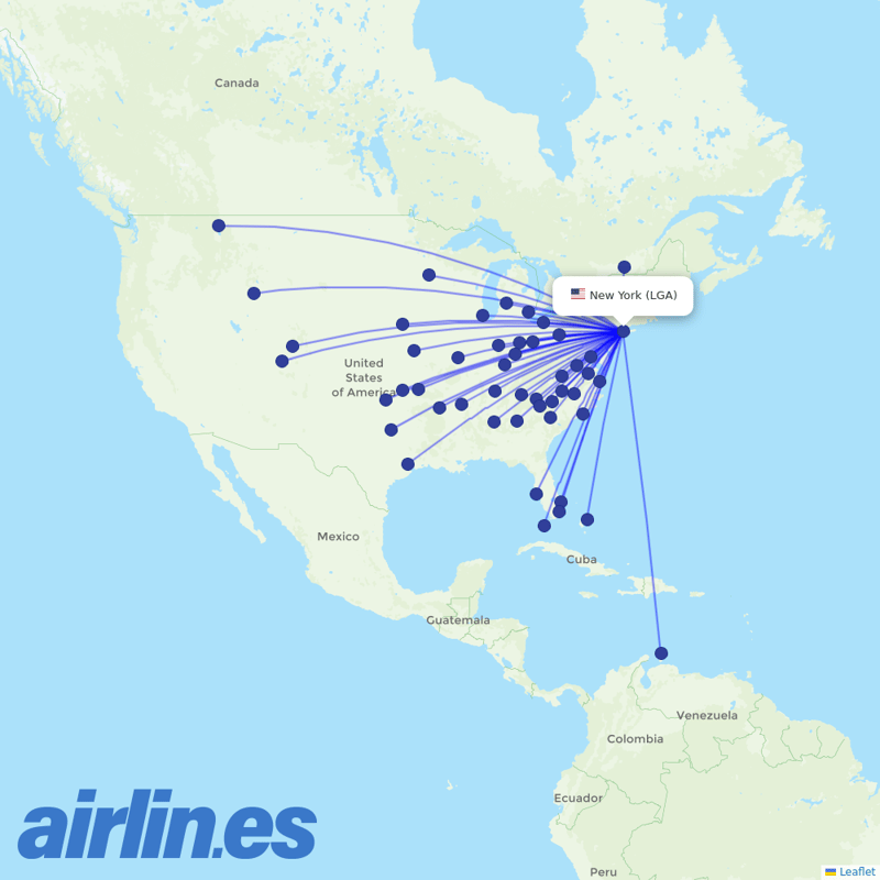 American Airlines from La Guardia destination map