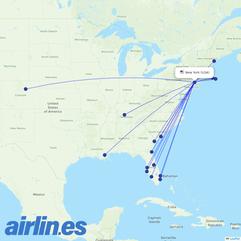 JetBlue Airways from La Guardia destination map