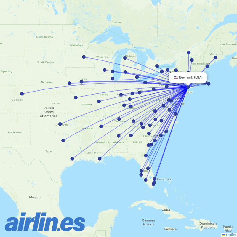 Delta Air Lines from La Guardia destination map