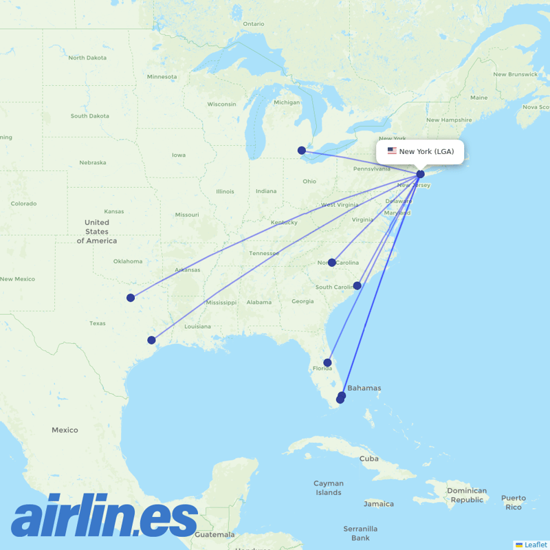 Spirit Airlines from La Guardia destination map