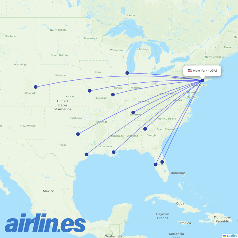 Southwest Airlines from La Guardia destination map
