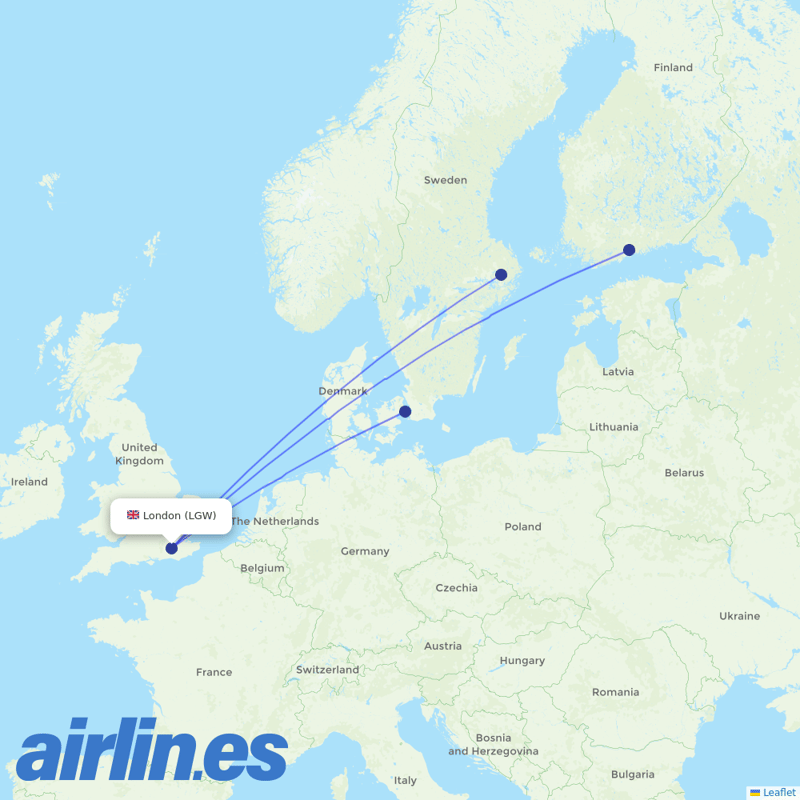 Norwegian Air Intl from Gatwick destination map