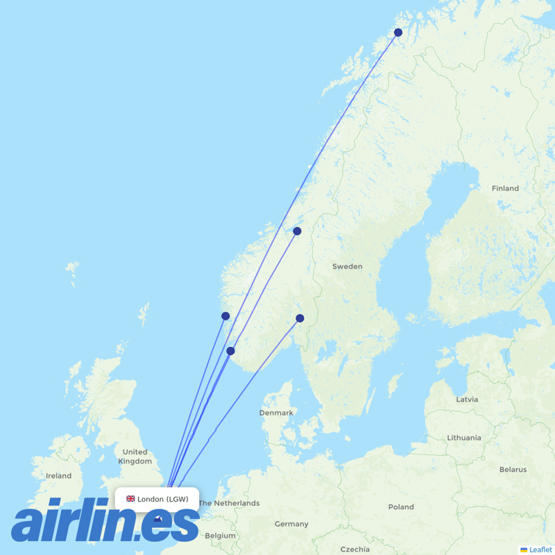 Norwegian Air from Gatwick destination map