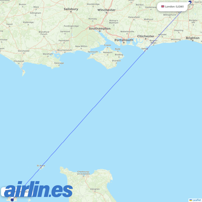 Aurigny Air Services from Gatwick destination map