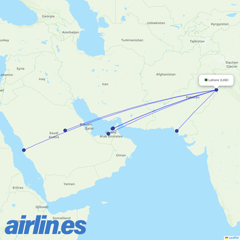 Airblue from Allama Iqbal International destination map