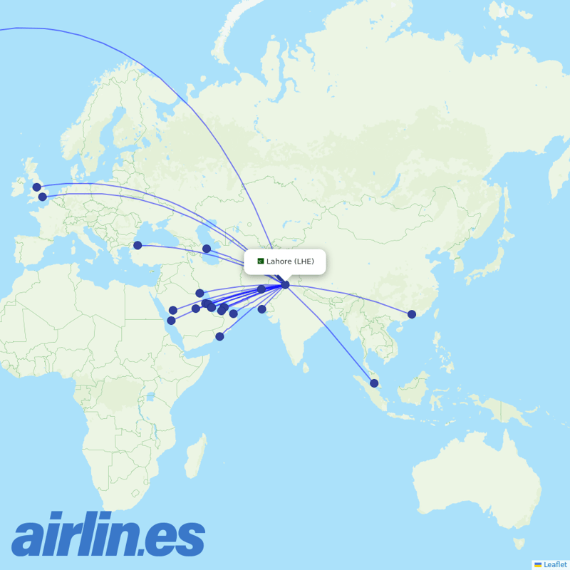 Pakistan International Airlines from Allama Iqbal International destination map