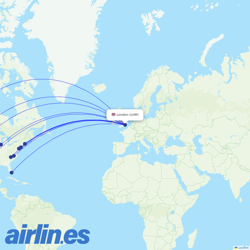 American Airlines from Heathrow destination map