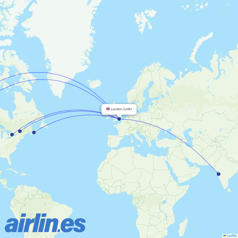 Air Canada from Heathrow destination map