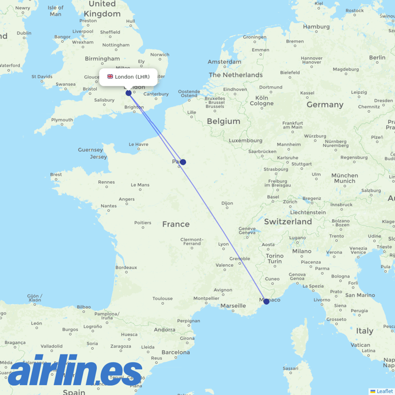 Air France from Heathrow destination map