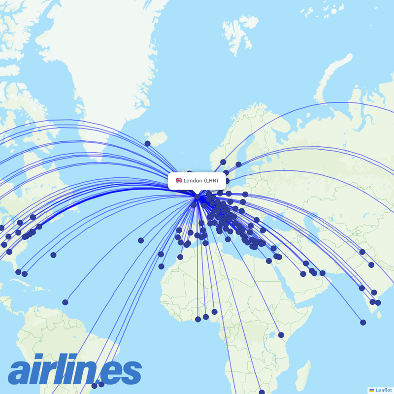 British Airways from Heathrow destination map