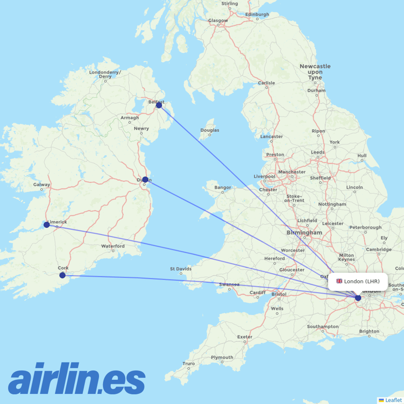 Aer Lingus from Heathrow destination map