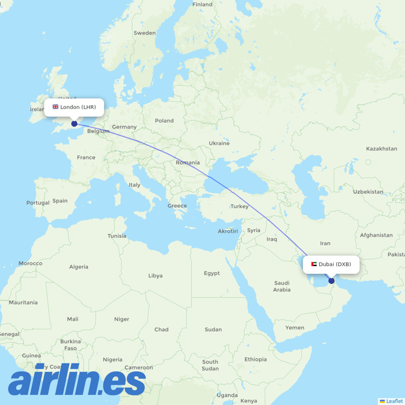 Emirates from Heathrow destination map
