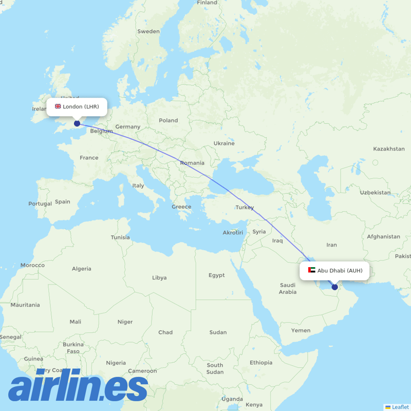 Etihad Airways from Heathrow destination map