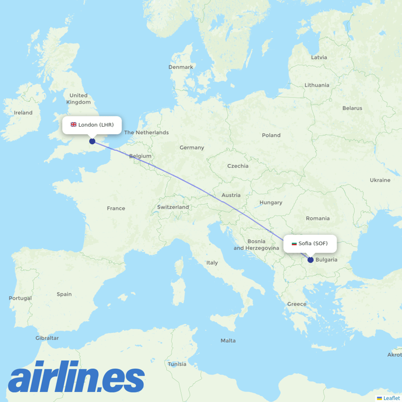 Bulgaria Air from Heathrow destination map