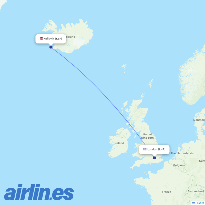 Icelandair from Heathrow destination map