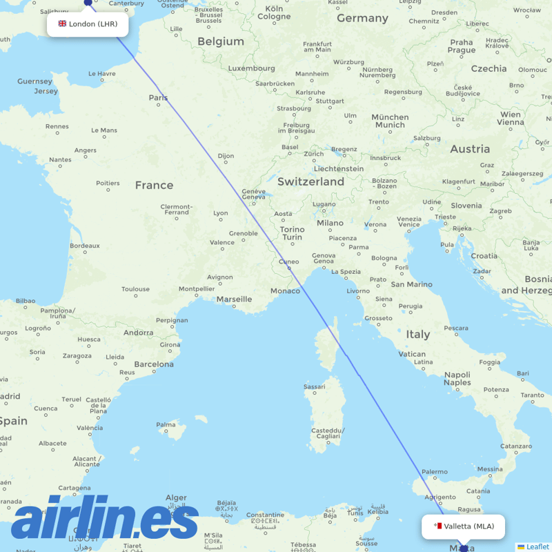 Air Malta from Heathrow destination map