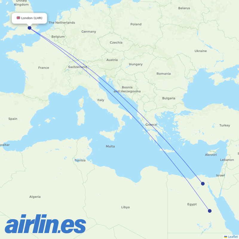 EgyptAir from Heathrow destination map