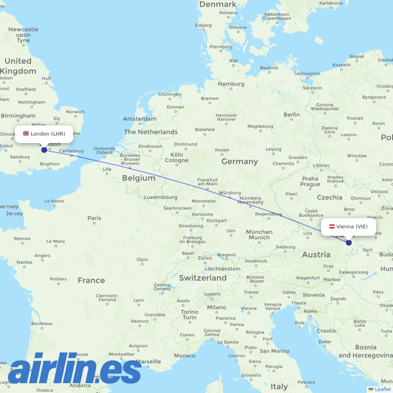 Austrian from Heathrow destination map
