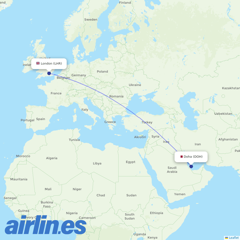 Qatar Airways from Heathrow destination map